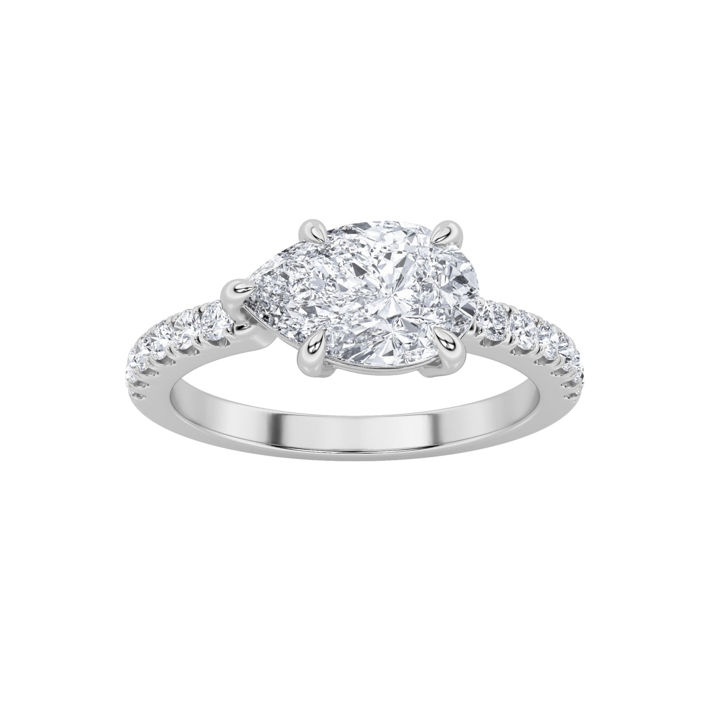 1.5Cttw Pear Shaped Lab Grown Diamond (F/VS) East West Accented Engagement Ring in 14K Gold