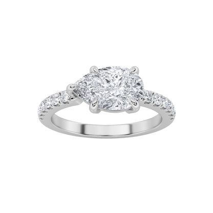1.5Cttw Pear Shaped Lab Grown Diamond (F/VS) East West Accented Engagement Ring in 14K Gold