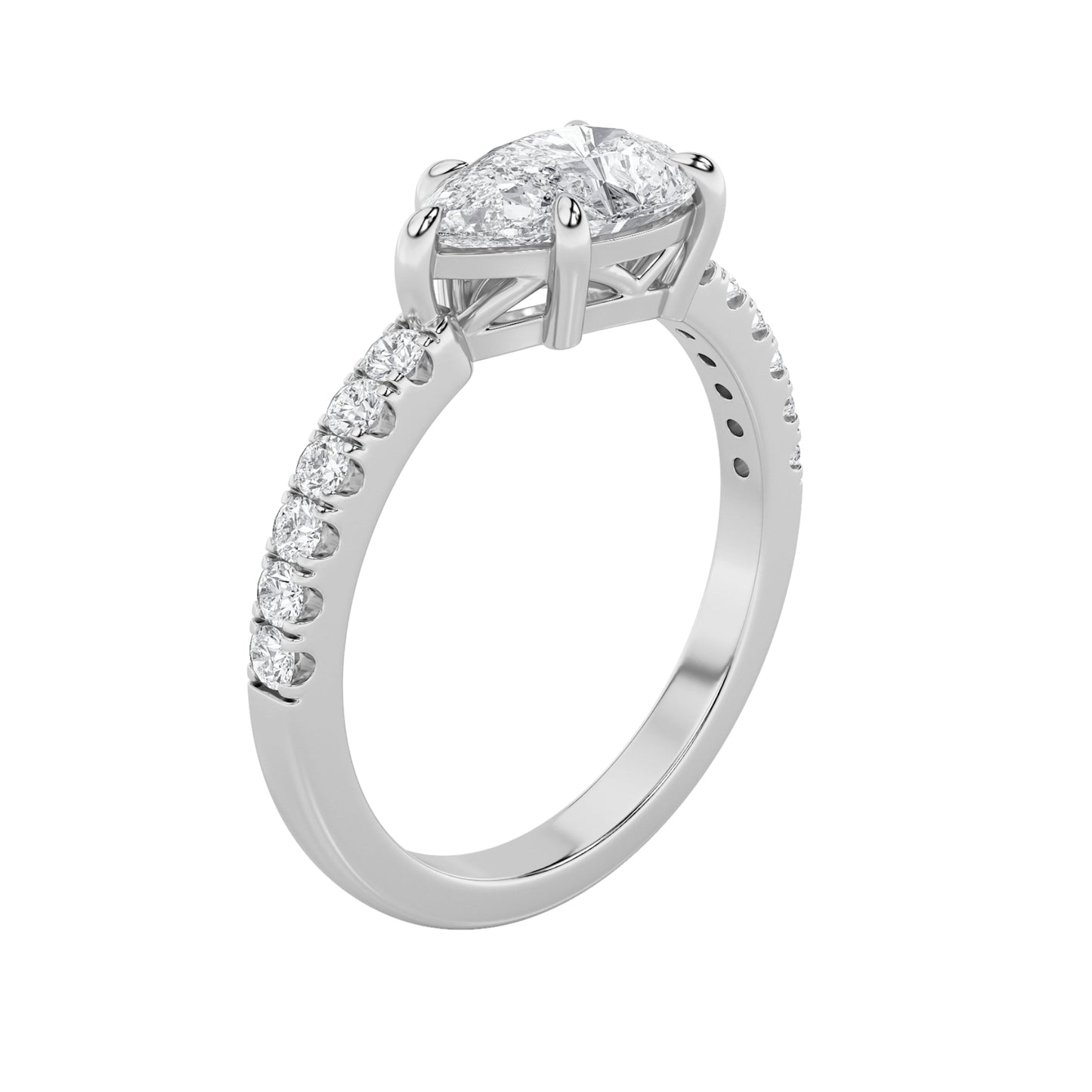 1.5Cttw Pear Shaped Lab Grown Diamond (F/VS) East West Accented Engagement Ring in 14K Gold