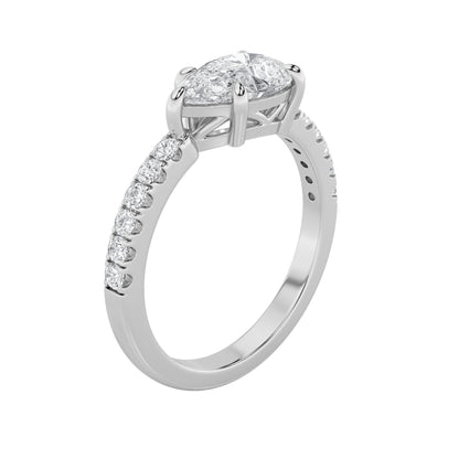 1.5Cttw Pear Shaped Lab Grown Diamond (F/VS) East West Accented Engagement Ring in 14K Gold
