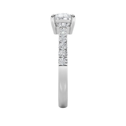 1.5Cttw Pear Shaped Lab Grown Diamond (F/VS) East West Accented Engagement Ring in 14K Gold