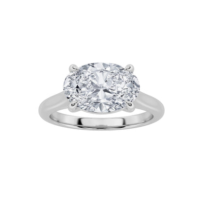 2Cttw Oval Shaped Lab Grown Diamond (F/VS) East West Accented Ring in 14K Gold