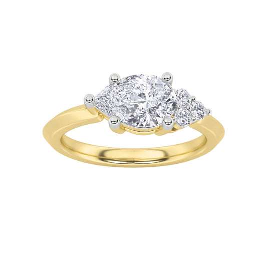 1Cttw Pear Shaped Lab Grown Diamond (F/VS) East West Fashion Ring in 14K Gold