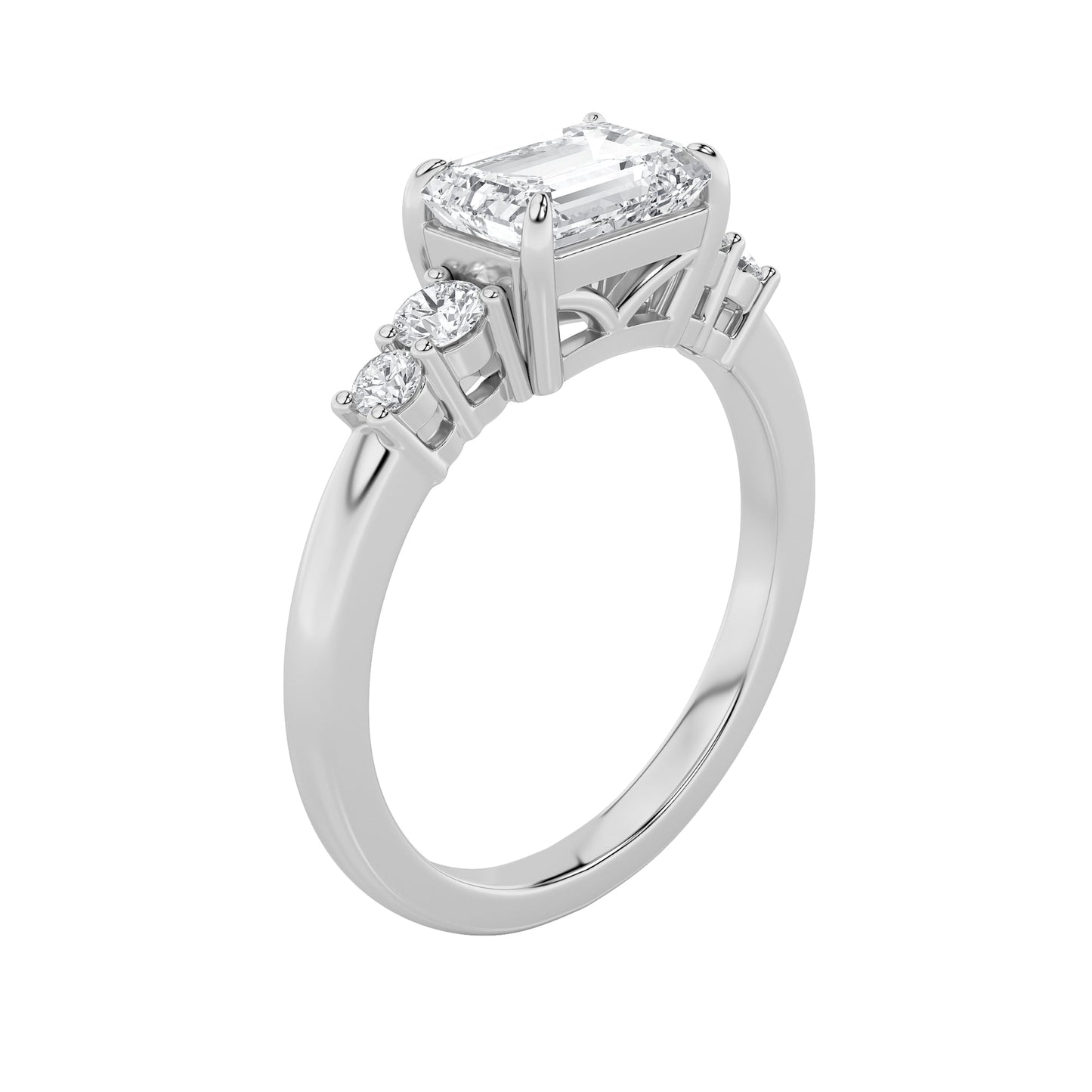 1.5Cttw Emerald Shaped Lab Grown Diamond (F/VS) East West Accented Three Stone Ring in 14K Gold