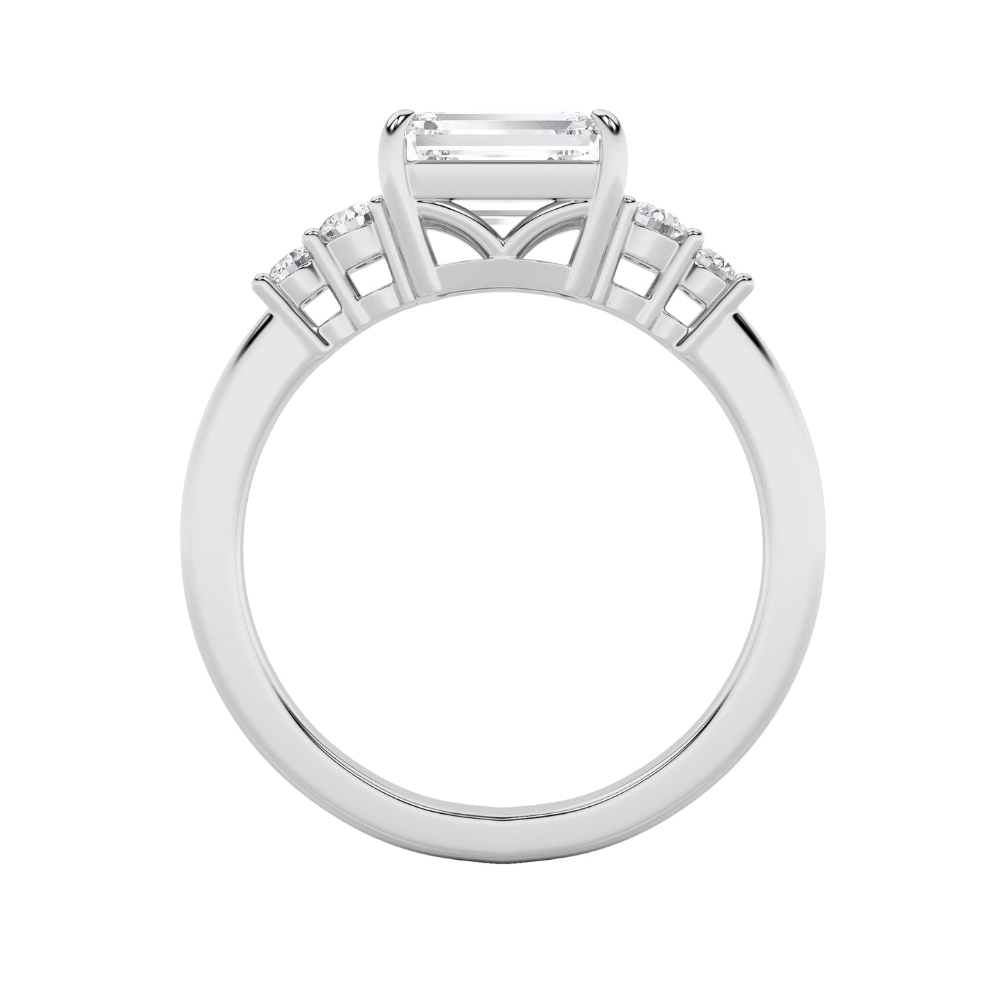1.5Cttw Emerald Shaped Lab Grown Diamond (F/VS) East West Accented Three Stone Ring in 14K Gold
