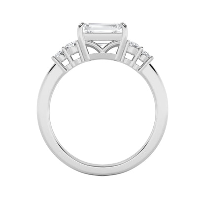 1.5Cttw Emerald Shaped Lab Grown Diamond (F/VS) East West Accented Three Stone Ring in 14K Gold
