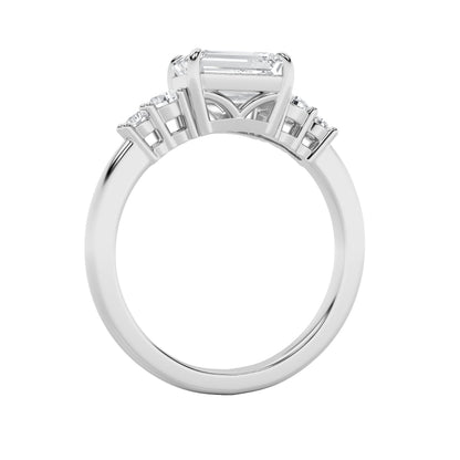 1.5Cttw Emerald Shaped Lab Grown Diamond (F/VS) East West Accented Three Stone Ring in 14K Gold