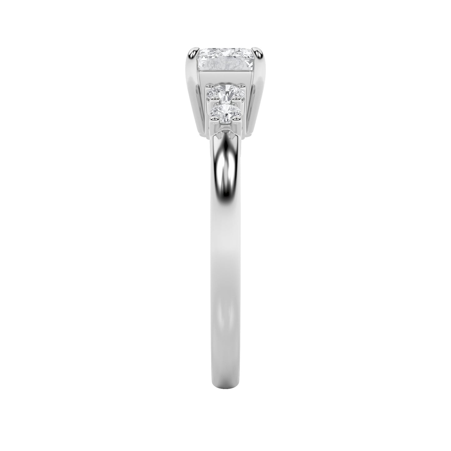 1.5Cttw Emerald Shaped Lab Grown Diamond (F/VS) East West Accented Three Stone Ring in 14K Gold