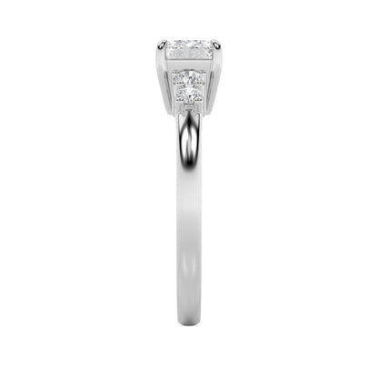 1.5Cttw Emerald Shaped Lab Grown Diamond (F/VS) East West Accented Three Stone Ring in 14K Gold