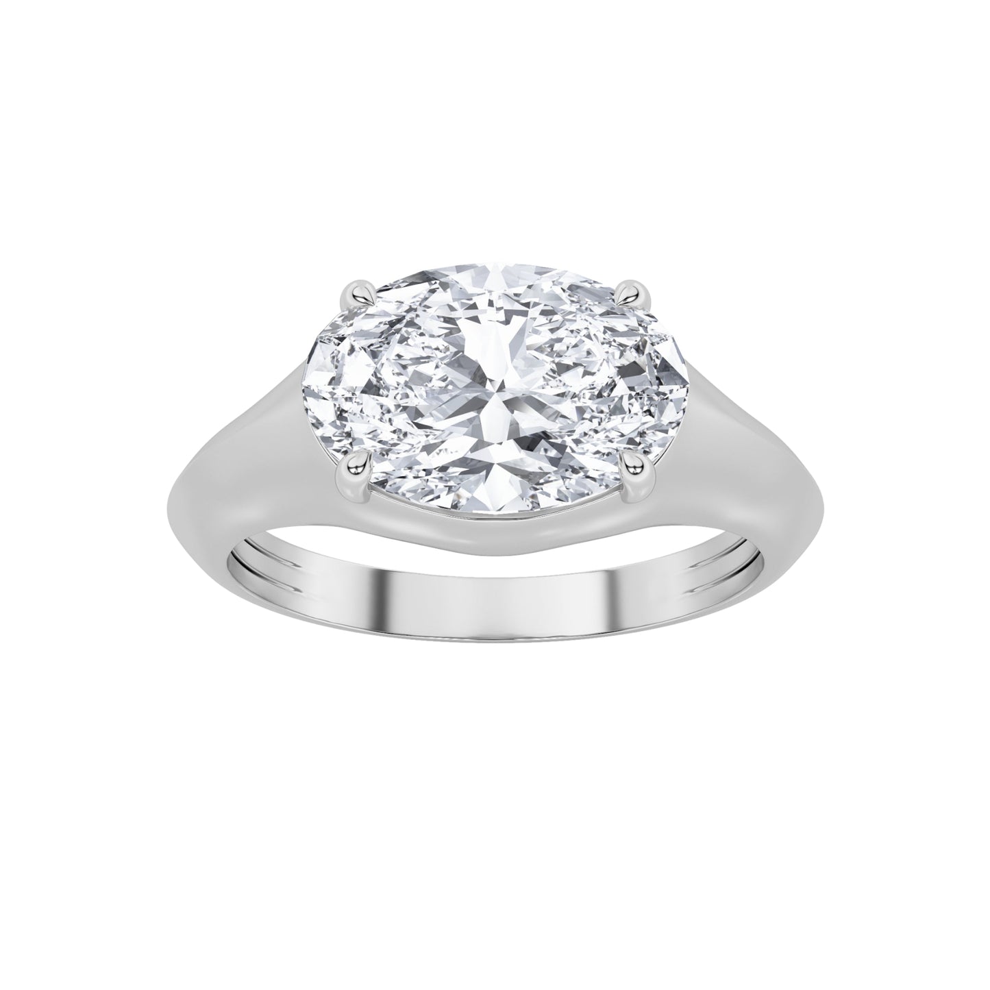2Cttw Oval Shaped Lab Grown Diamond (F/VS) East West Solitaire Ring in 14K Gold