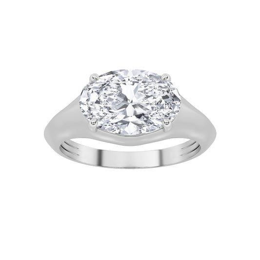 2Cttw Oval Shaped Lab Grown Diamond (F/VS) East West Solitaire Ring in 14K Gold