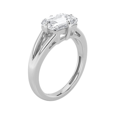 2.5Cttw Emerald Shaped Lab Grown Diamond (F/VS) East West Solitaire Ring in 14K Gold