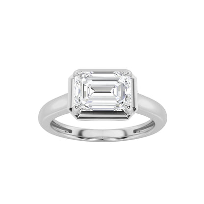 1.5Cttw Emerald Shaped Lab Grown Diamond (F/VS) East West Solitaire Ring in 14K Gold
