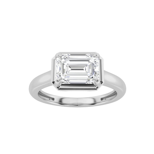 1.5Cttw Emerald Shaped Lab Grown Diamond (F/VS) East West Solitaire Ring in 14K Gold