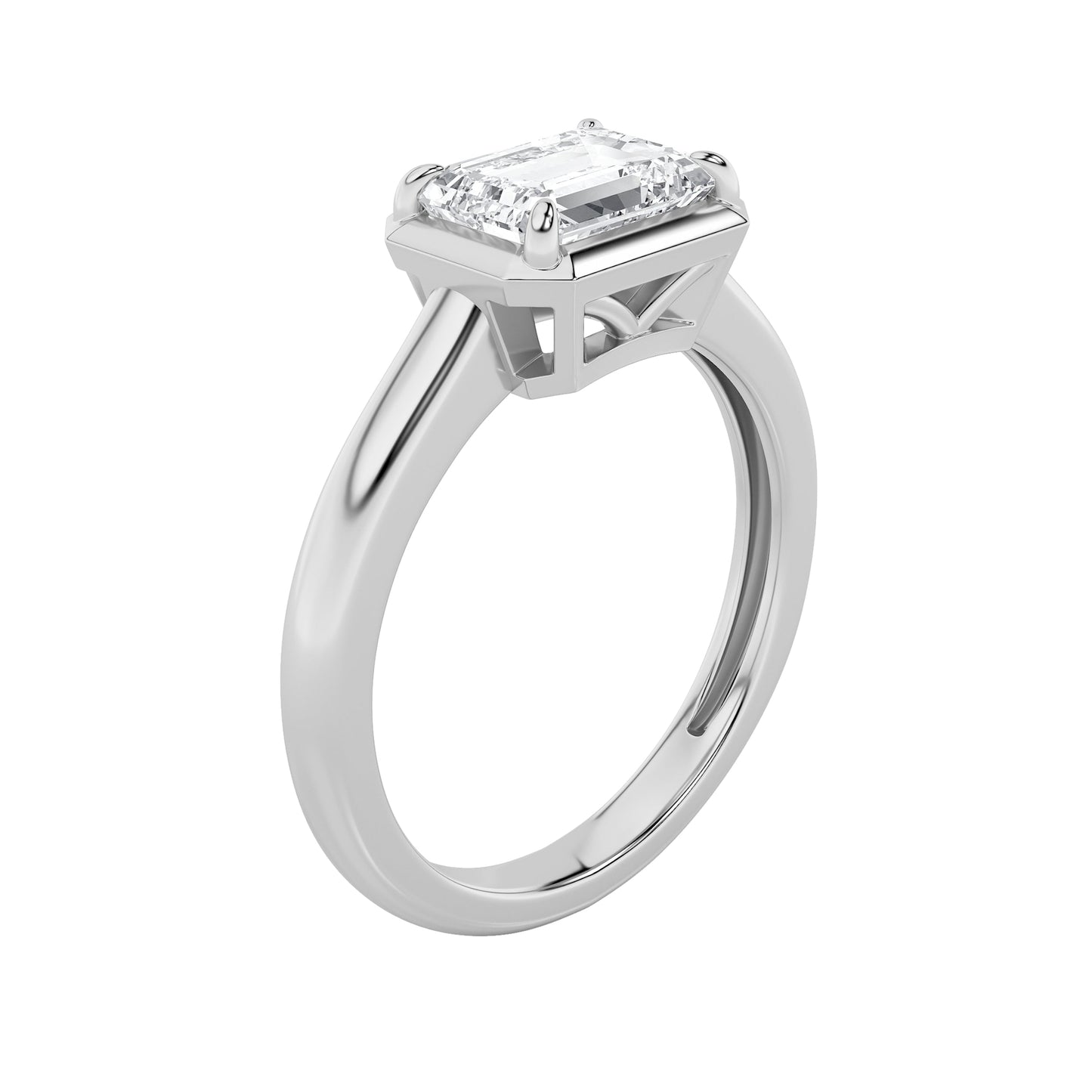 1.5Cttw Emerald Shaped Lab Grown Diamond (F/VS) East West Solitaire Ring in 14K Gold