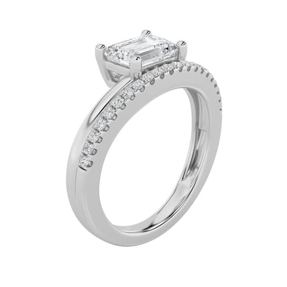 1.5Cttw Emerald Shaped Lab Grown Diamond (F/VS) East West Accented Solitaire Ring in 14K Gold