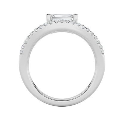1.5Cttw Emerald Shaped Lab Grown Diamond (F/VS) East West Accented Solitaire Ring in 14K Gold