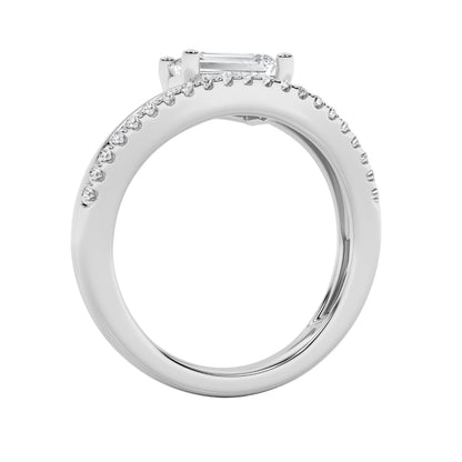 1.5Cttw Emerald Shaped Lab Grown Diamond (F/VS) East West Accented Solitaire Ring in 14K Gold