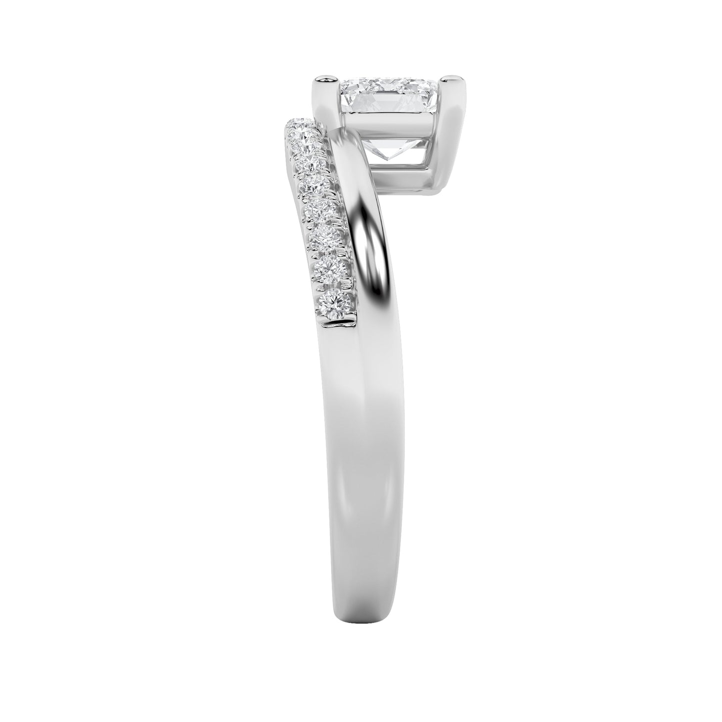 1.5Cttw Emerald Shaped Lab Grown Diamond (F/VS) East West Accented Solitaire Ring in 14K Gold