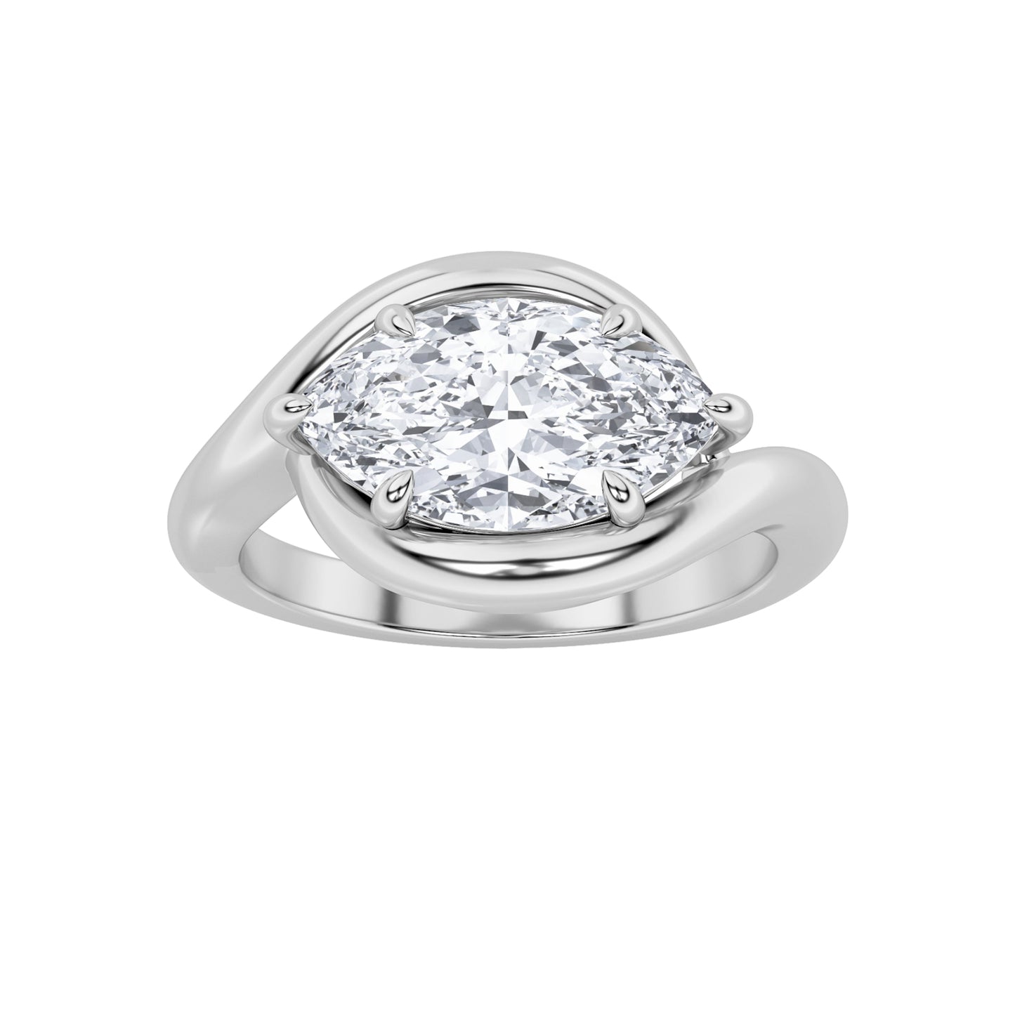 2Cttw Marquise Shaped Lab Grown Diamond (F/VS) East West Solitaire Ring in 14K Gold