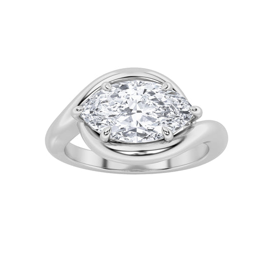 2Cttw Marquise Shaped Lab Grown Diamond (F/VS) East West Solitaire Ring in 14K Gold