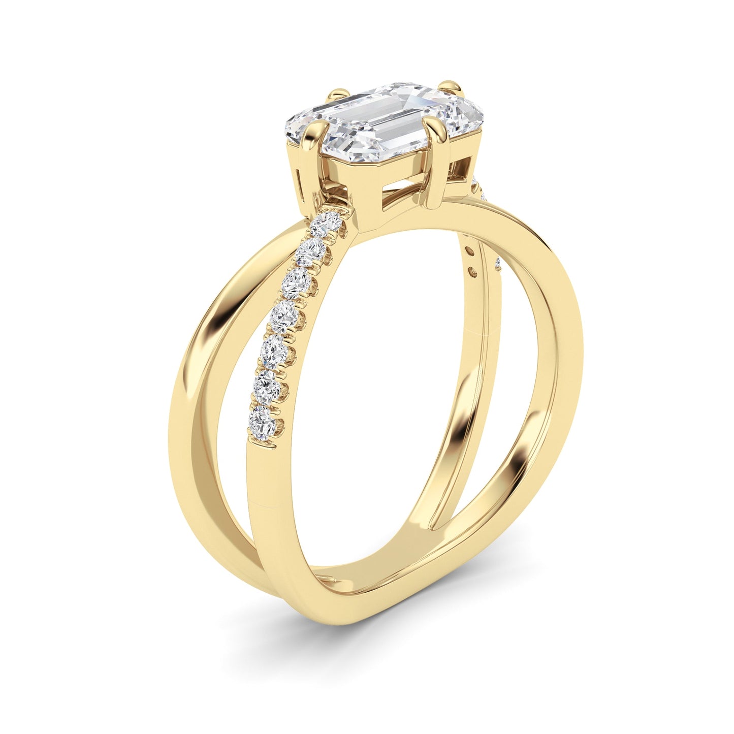 2Cttw Emerald Shaped Lab Grown Diamond (F/VS) East West Accented Solitaire Ring in 14K Gold