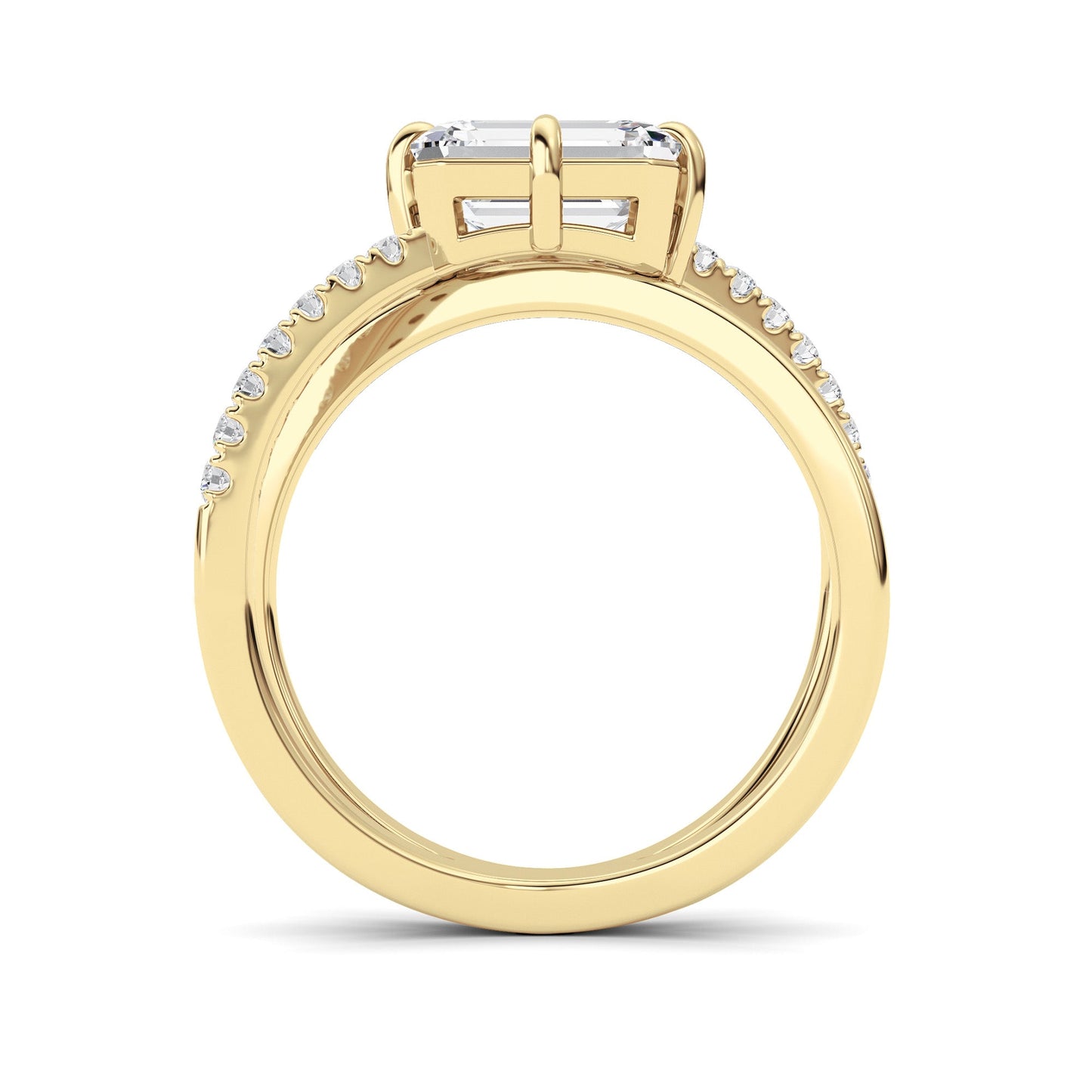 2Cttw Emerald Shaped Lab Grown Diamond (F/VS) East West Accented Solitaire Ring in 14K Gold