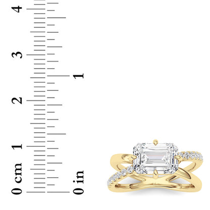 2Cttw Emerald Shaped Lab Grown Diamond (F/VS) East West Accented Solitaire Ring in 14K Gold