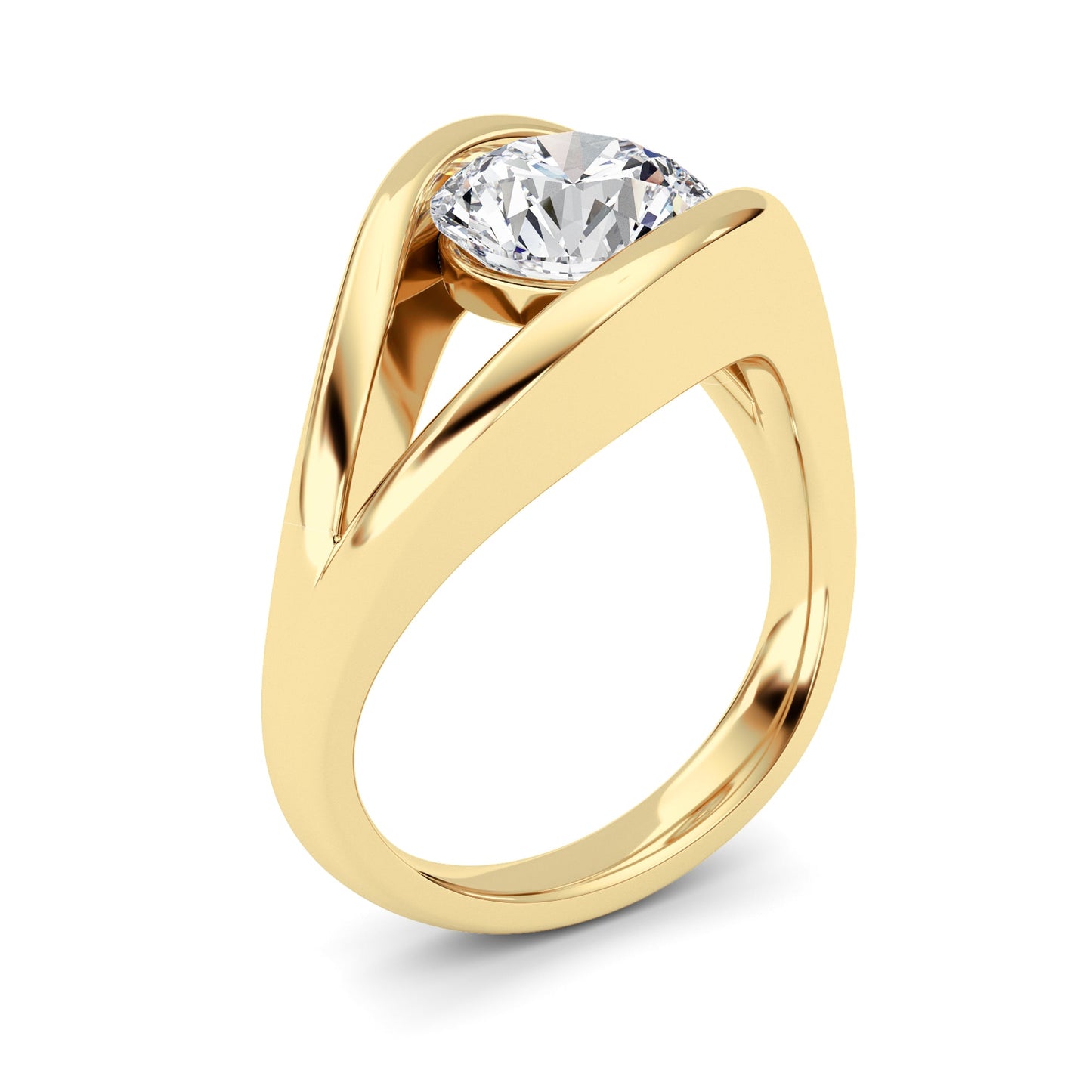 2Cttw Round Shaped Lab Grown Diamond (F/VS) East West Solitaire Fancy Ring in 14K Gold