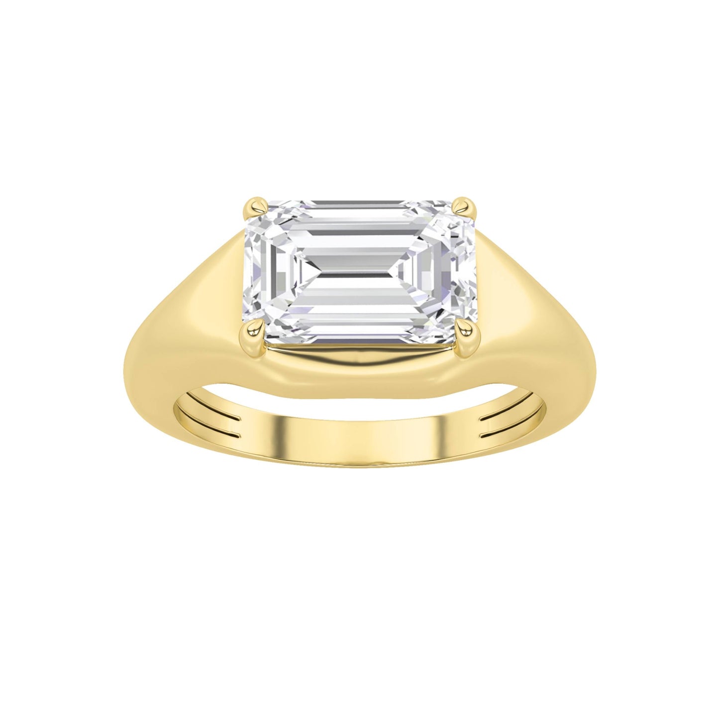 2Cttw Emerald Shaped Lab Grown Diamond (F/VS) East West Solitaire Ring in 14K Gold
