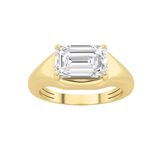 2Cttw Emerald Shaped Lab Grown Diamond (F/VS) East West Solitaire Ring in 14K Gold