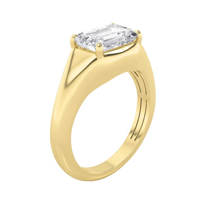 2Cttw Emerald Shaped Lab Grown Diamond (F/VS) East West Solitaire Ring in 14K Gold