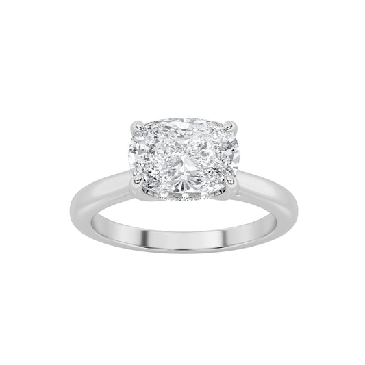 1.5Cttw Elongated Cushion Shaped Lab Grown Diamond(F/VS) East West Solitaire Ring in 14K Gold