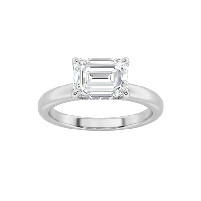 1.5Cttw Emerald Shaped Lab Grown Diamond (F/VS) East West Solitaire Ring in 14K Gold