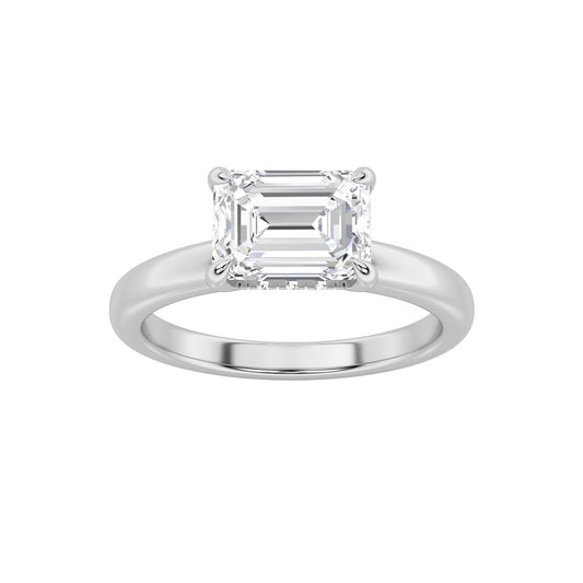 1.5Cttw Emerald Shaped Lab Grown Diamond (F/VS) East West Solitaire Ring in 14K Gold