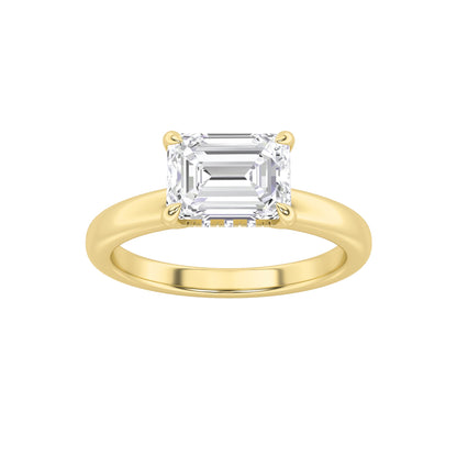 1.5Cttw Emerald Shaped Lab Grown Diamond (F/VS) East West Solitaire Ring in 14K Gold
