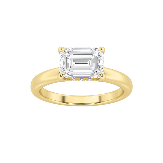 1.5Cttw Emerald Shaped Lab Grown Diamond (F/VS) East West Solitaire Ring in 14K Gold