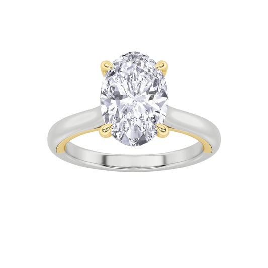 2Cttw Oval Shaped Lab Grown Diamond (F/VS) Solitaire Engagement Ring in 14K Gold