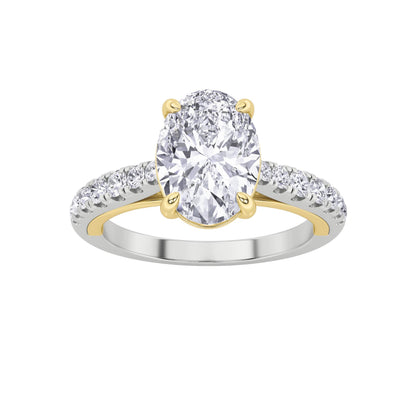 2Cttw Oval Shaped Lab Grown Diamond (F/VS) Solitaire Engagement Ring in 14K Gold