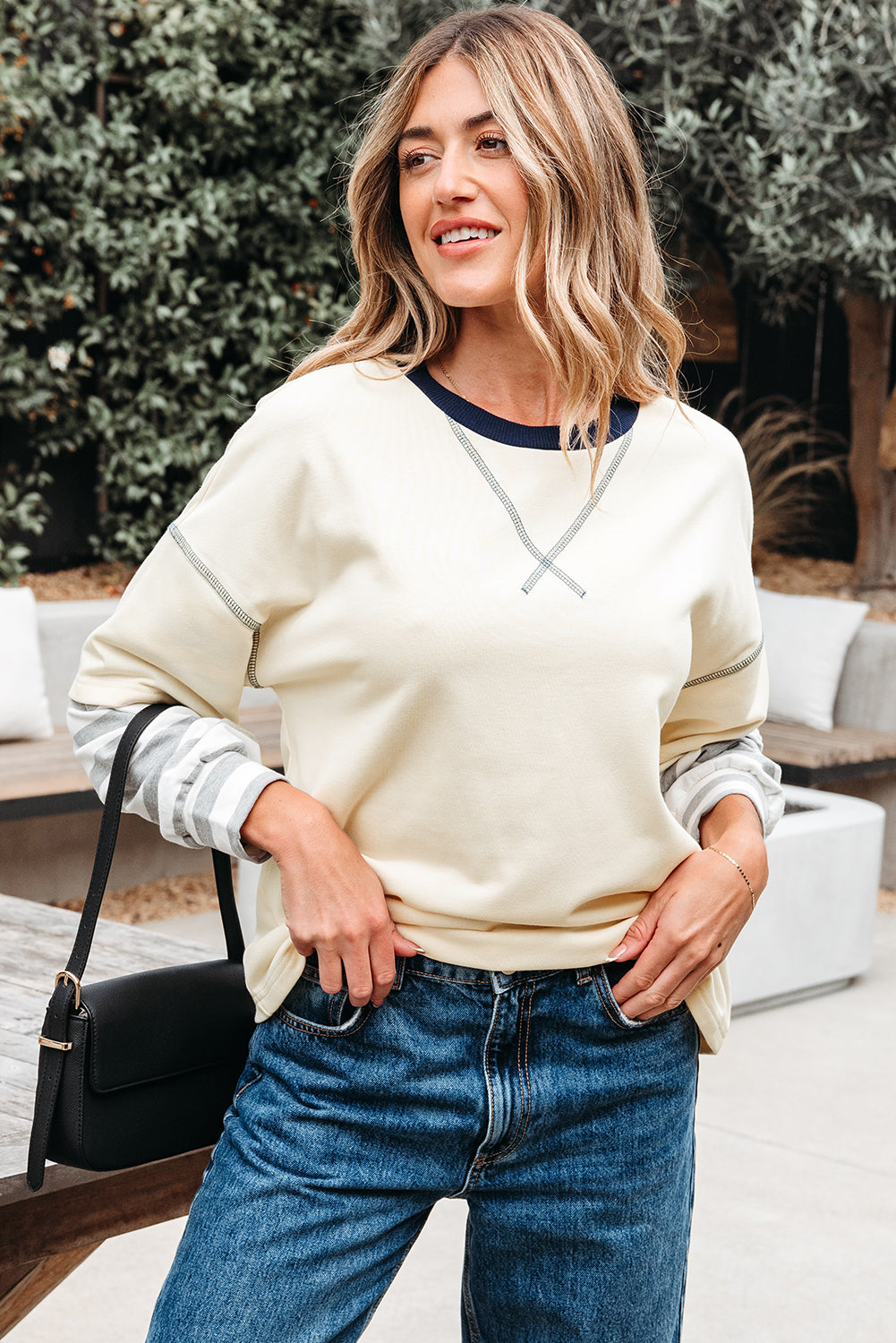 Threaded Pear Ashley Striped Long Sleeve Two-in-one Top