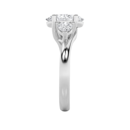 2.5Cttw Oval Shaped Lab Grown Diamond (F/VS) Accented Three Stone Ring in 14K Gold