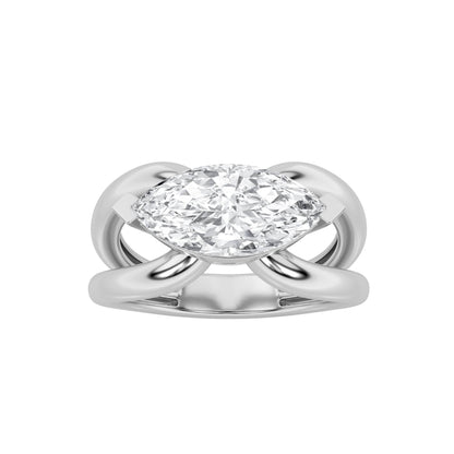 2Cttw Marquise Shaped Lab Grown Diamond (F/VS) East West Solitaire Engagement Ring 14K Gold