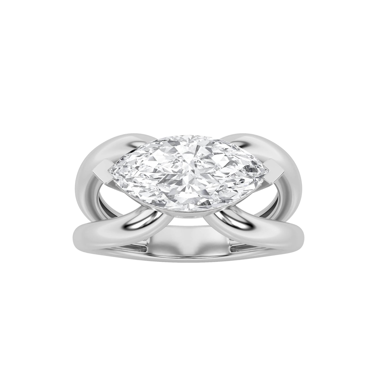 2Cttw Marquise Shaped Lab Grown Diamond (F/VS) East West Solitaire Engagement Ring in 14K Gold