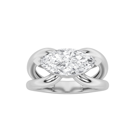 2Cttw Marquise Shaped Lab Grown Diamond (F/VS) East West Solitaire Engagement Ring in 14K Gold