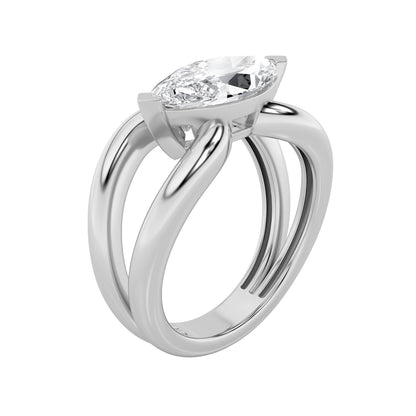 2Cttw Marquise Shaped Lab Grown Diamond (F/VS) East West Solitaire Engagement Ring in 14K Gold