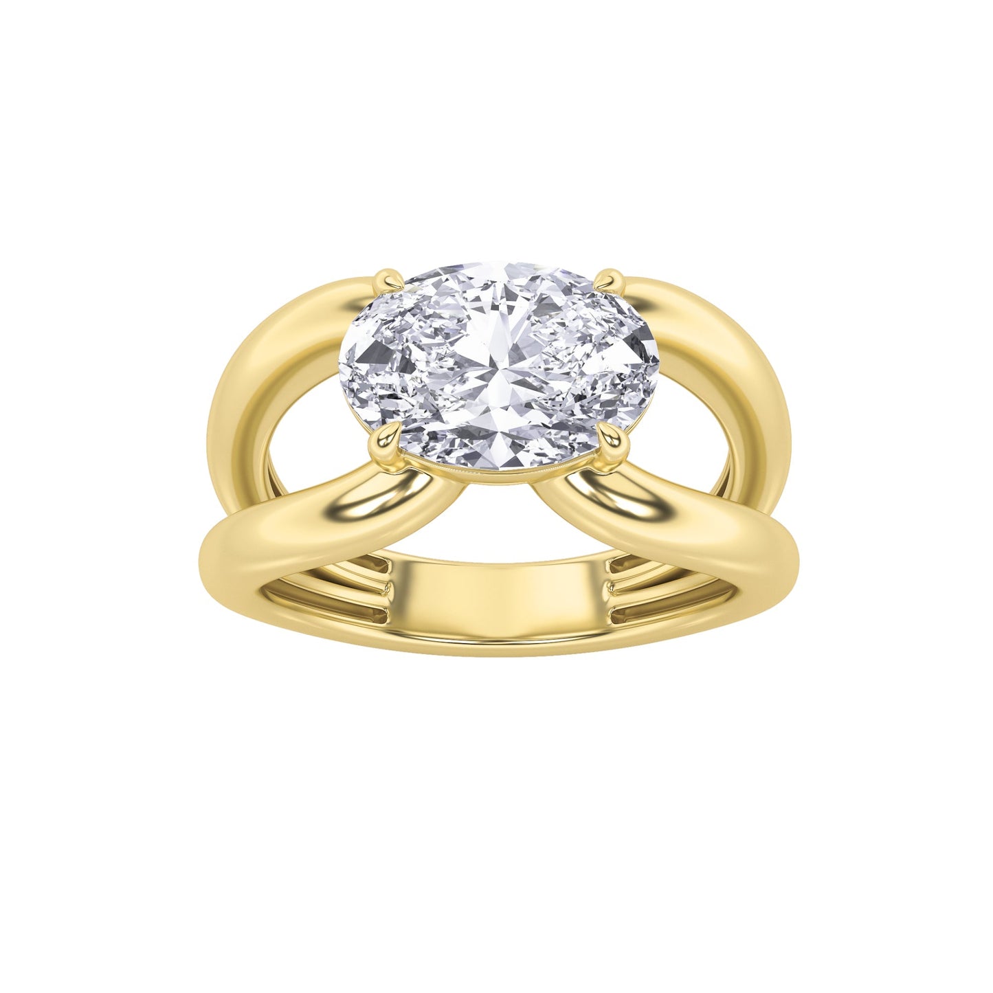 2Cttw Oval Shaped Lab Grown Diamond (F/VS) East West Solitaire Engagement Ring in 14K Gold