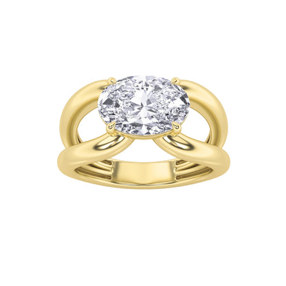 2Cttw Oval Shaped Lab Grown Diamond (F/VS) East West Solitaire Engagement Ring in 14K Gold