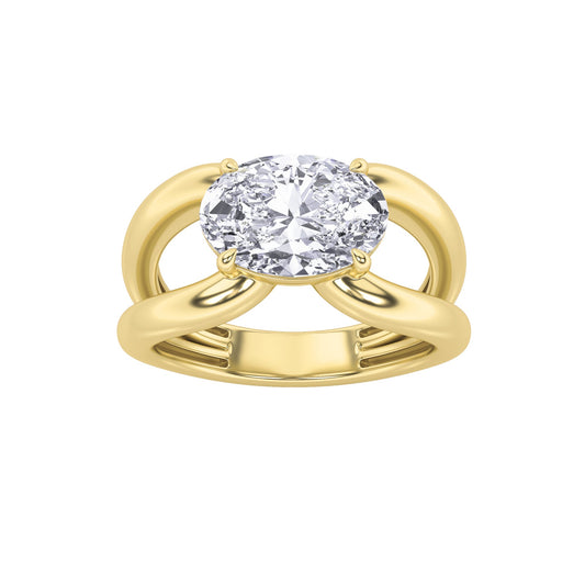2Cttw Oval Shaped Lab Grown Diamond (F/VS) East West Solitaire Engagement Ring in 14K Gold