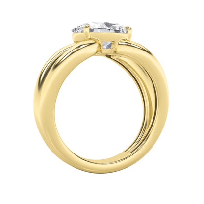 2Cttw Oval Shaped Lab Grown Diamond (F/VS) East West Solitaire Engagement Ring in 14K Gold