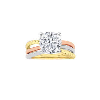 2Cttw Round Shaped Lab Grown Diamond (F/VS) Tri Color Solitaire Fancy Ring in 14K Gold